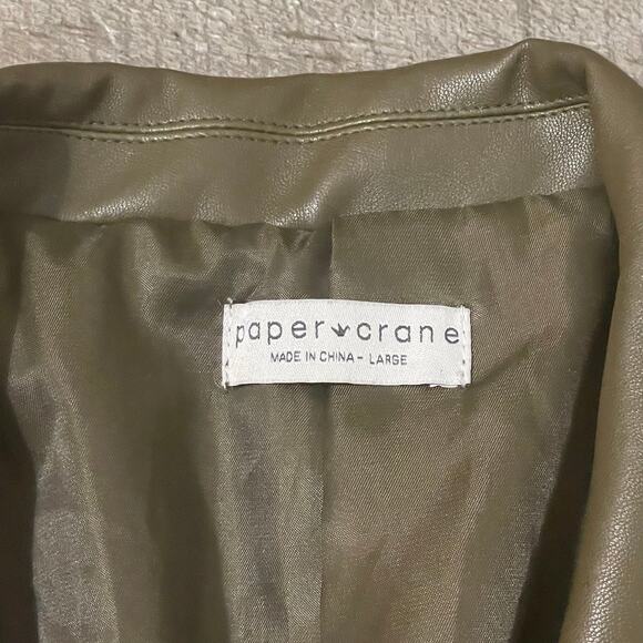 Paper Crane Green Blazer Vegan / Faux Leather Jacket Edgy Sleek Women's sz Large - Picture 15 of 16